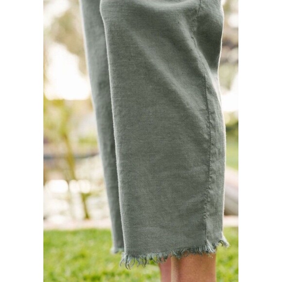 Frank Eileen Kinsale Size 10 Ankle Sage Green Cotton  Flax Blend Raw Hem Pants - Picture 4 of 13